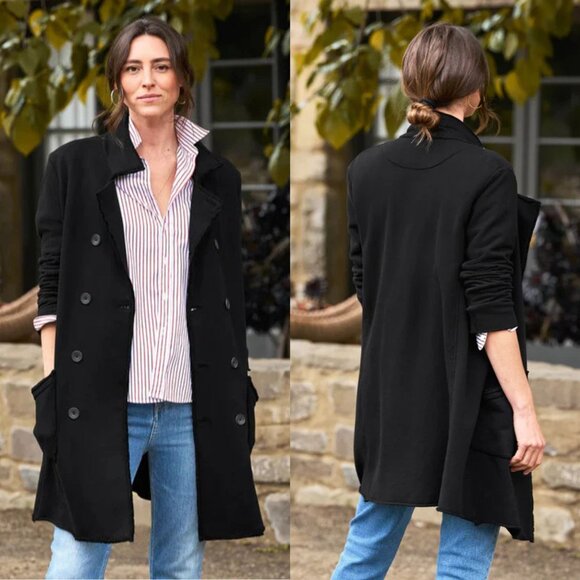 Frank & Eileen Belfast Black Triple Fleece Trench Coat Jacket Size M - Picture 1 of 10